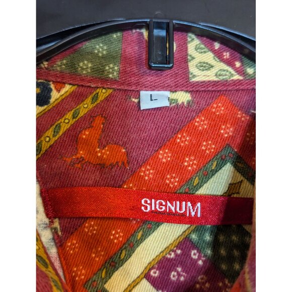 Vintage Signum Mens Patchwork Rooster Print Button-Up Shirt L - Picture 3 of 7